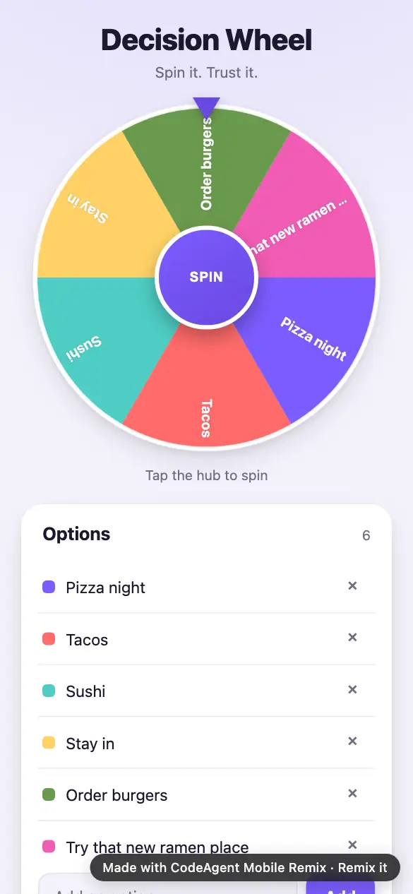 Decision Wheel, a screenshot