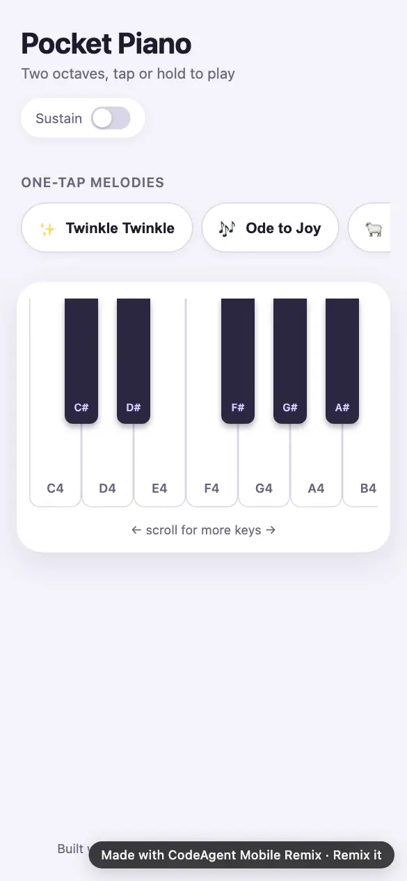 Pocket Piano, a screenshot